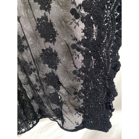 Forever 21 Women Black Mesh Embroidered Batwing Cover up Top Vneck Size S - Picture 8 of 8